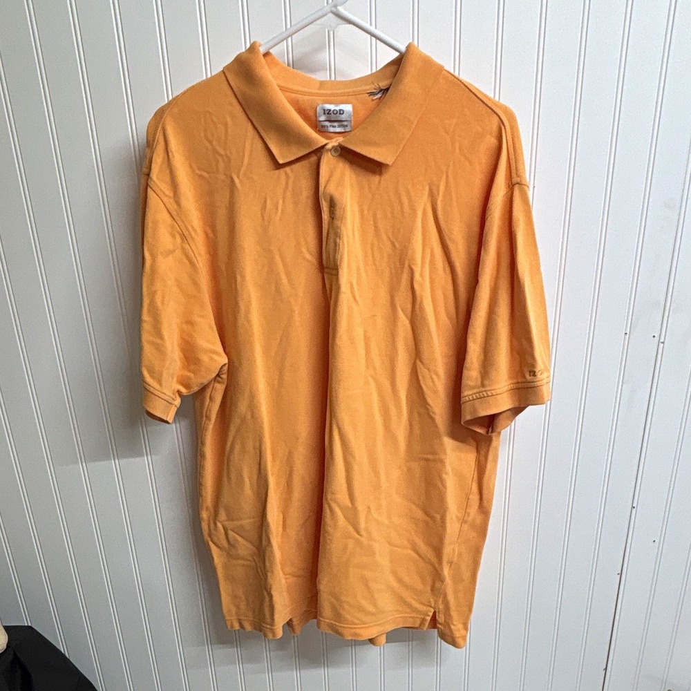 IZOD Men's L Orange Solid Cotton Knit Short Sleeve Collared Button Logo Polo